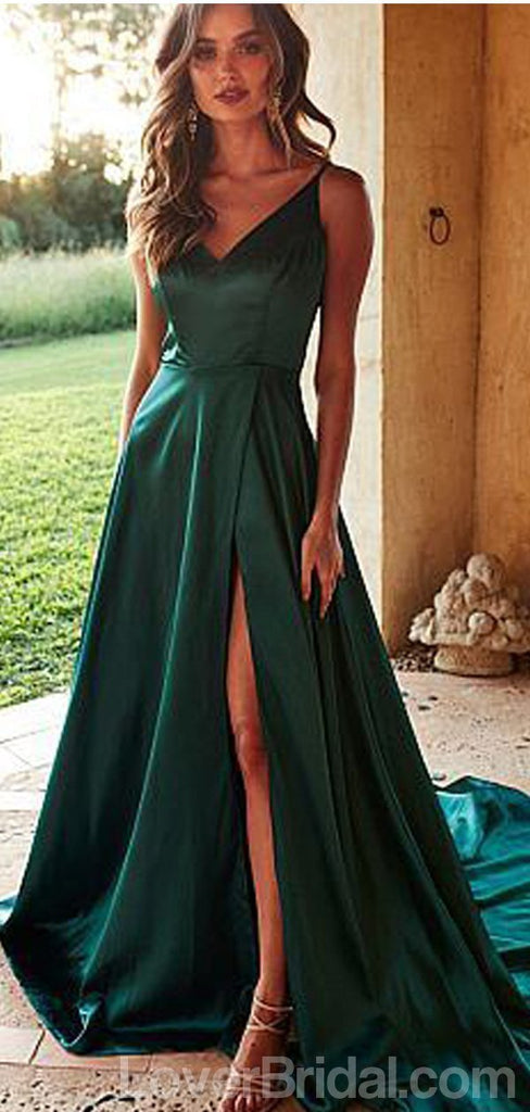 Emerald Green Side Slit Long Evening Prom Dresses Cheap Custom Party Loverbridal