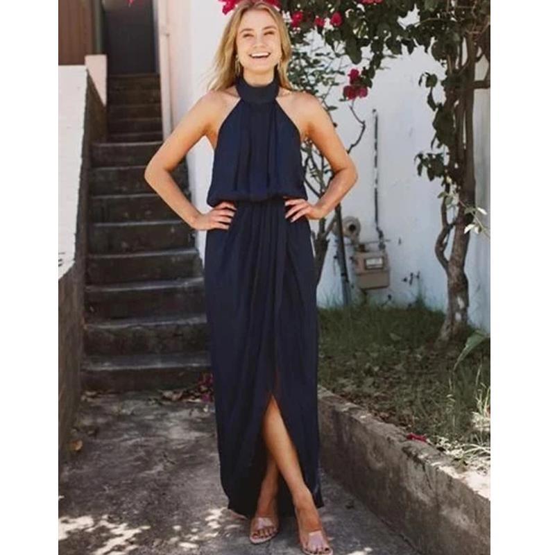 Halter Navy Chiffon Short Bridesmaid Dresses Online, Cheap Bridesmaids ...