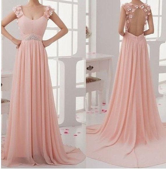 Junior Stunning Open Back Chiffon Blush Pink On Sale Long Prom Dresses – LoverBridal