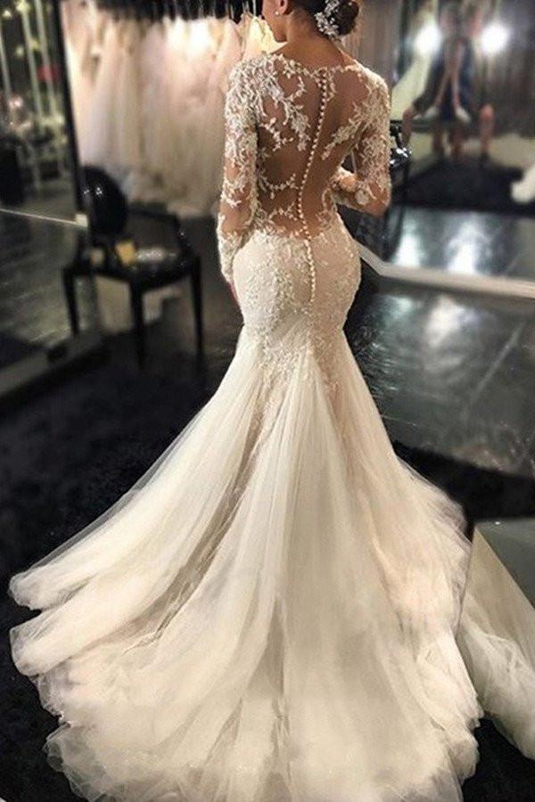 long sleeve mermaid bridal gowns