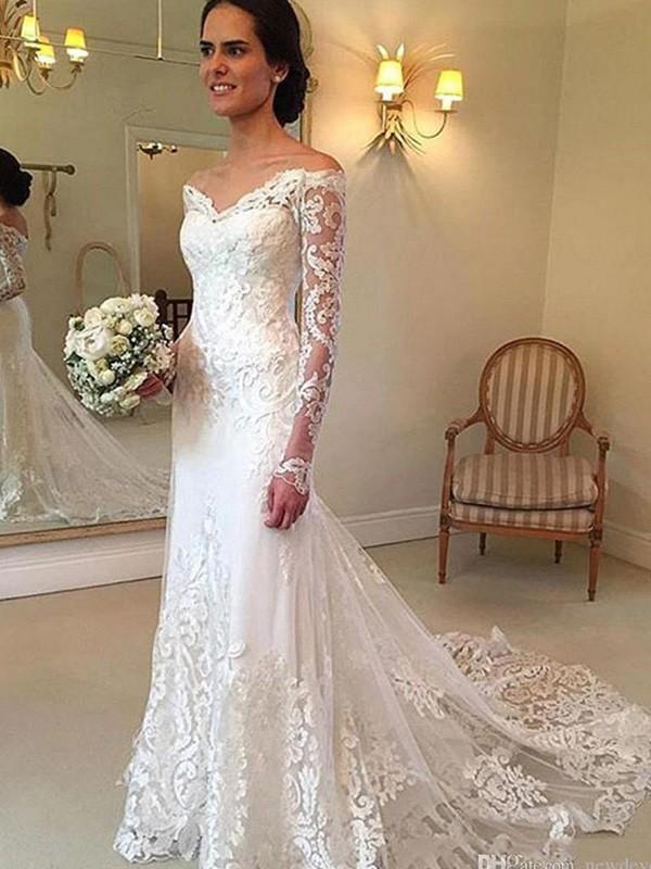 Long Sleeves Lace Mermaid Cheap Wedding Dresses Online, WD403 – LoverBridal