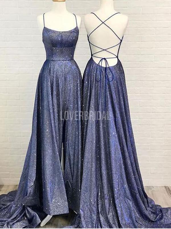 navy blue glitter prom dress