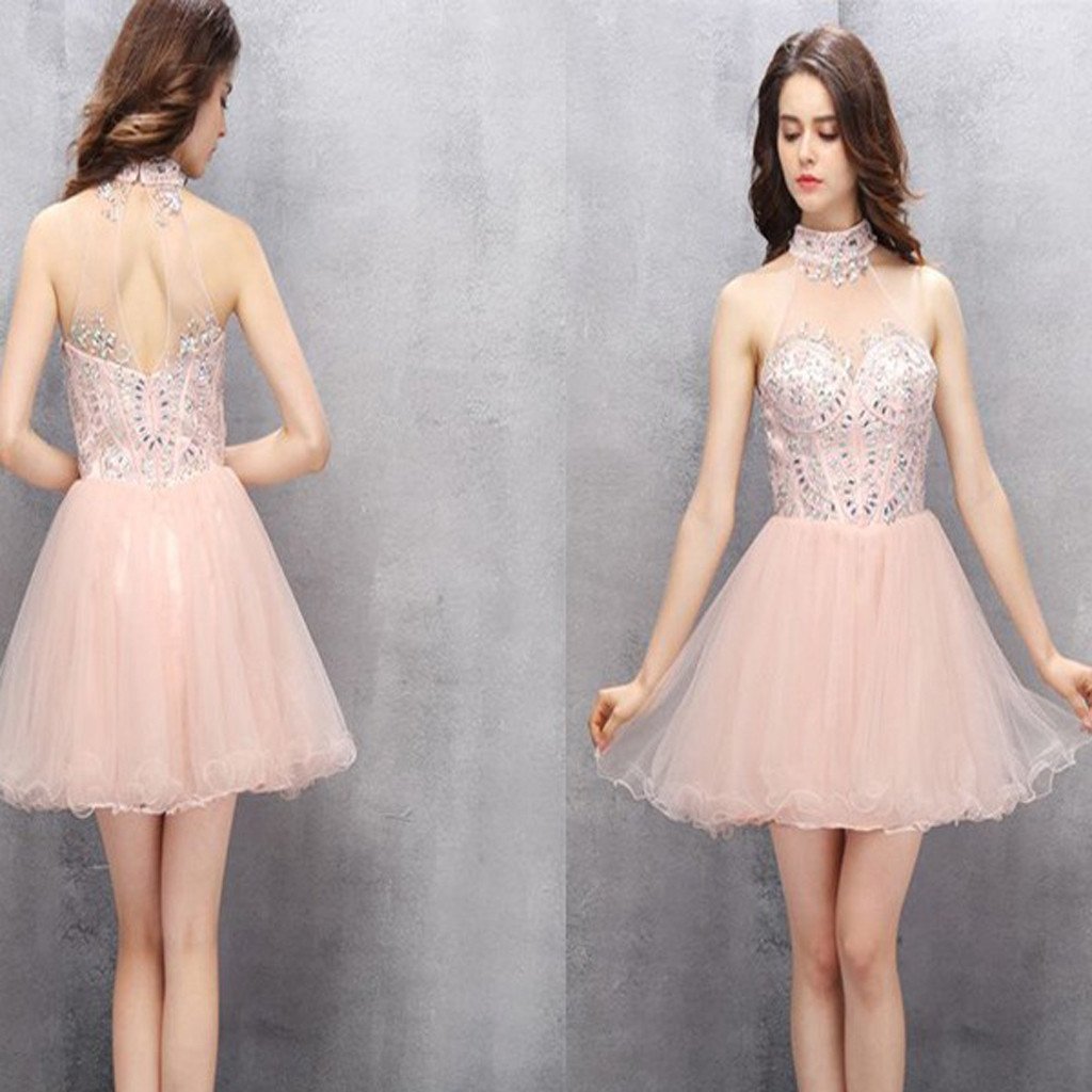 New Arrival light pink halter off shoulder sexy homecoming prom gown d ...