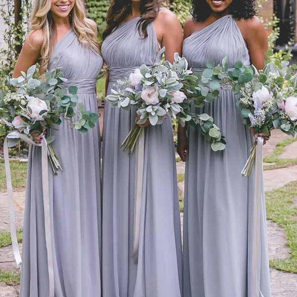 One Shoulder Dusty Blue Long Chiffon Cheap Bridesmaid Dresses Online ...