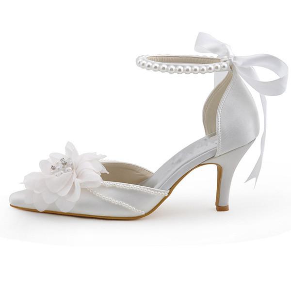 Pearls Women Wedding Shoes With Ribbons Lace Up Party Shoes Pointed To ...