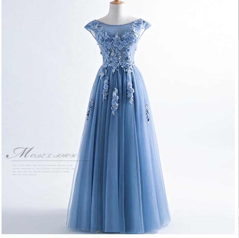 Scoop Neckline Dusty Blue Lace Evening Prom Dresses, 2018 Lace Party P ...