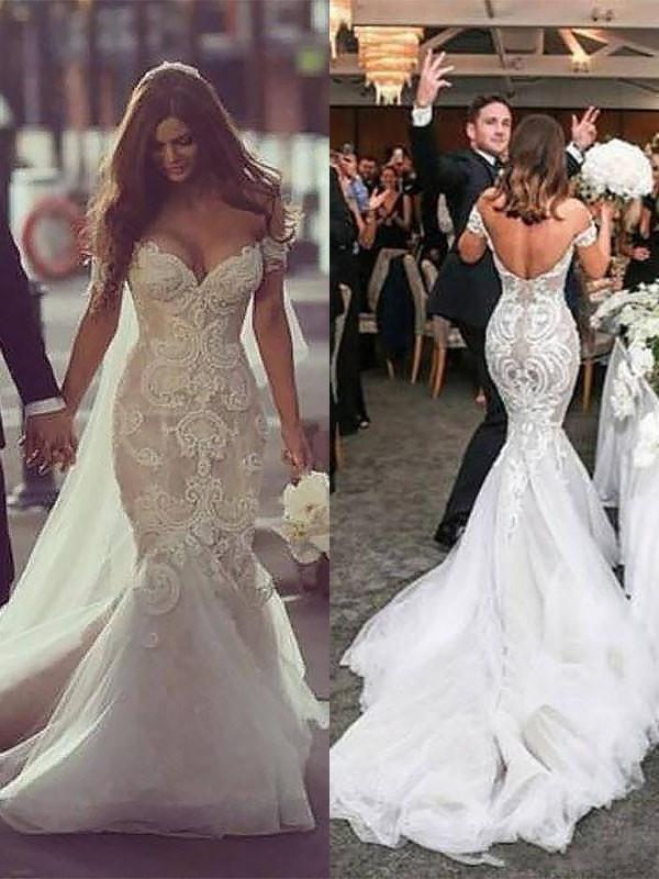 backless off the shoulder wedding dress