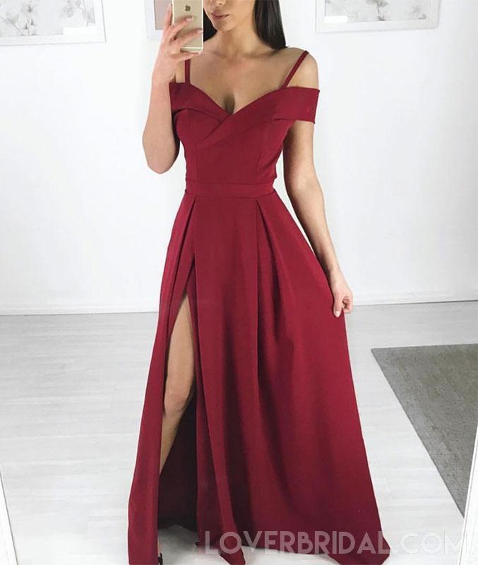 Side Slit Spaghetti Straps Simple Long Evening Prom Dresses Cheap Cus Loverbridal 3236