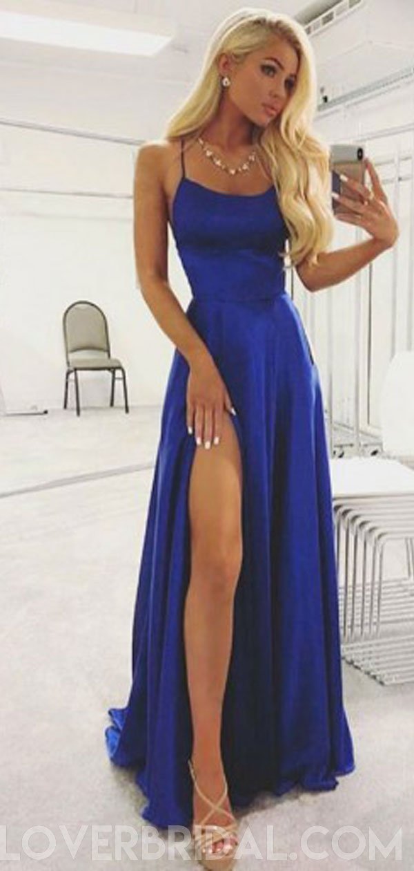 Simple Halter Blue Cheap Evening Prom Dresses, Cheap Custom Sweet 16 D ...