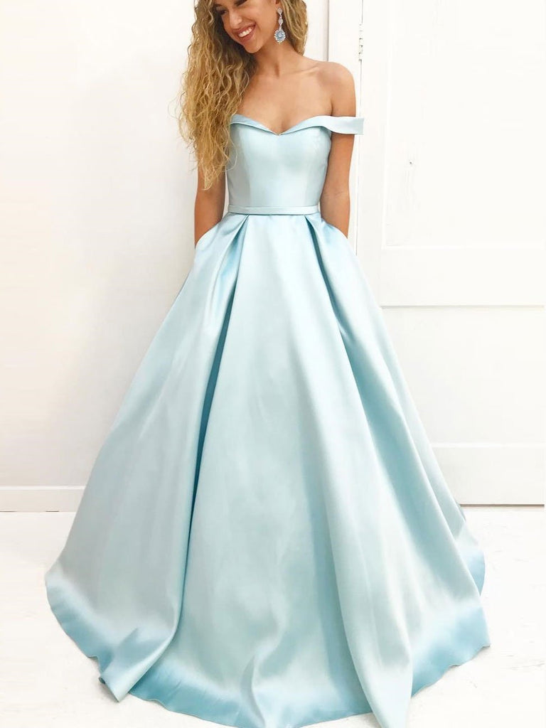 Simple Off Shoulder Tiffany Blue Satin A Line Long Custom Evening Prom Loverbridal 1482