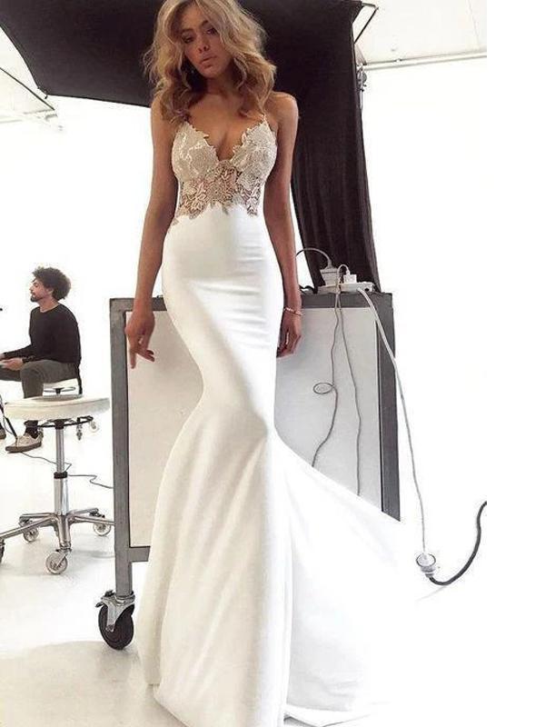 Spaghetti Straps Lace Mermaid Wedding Dresses Online, Cheap Bridal Dre ...