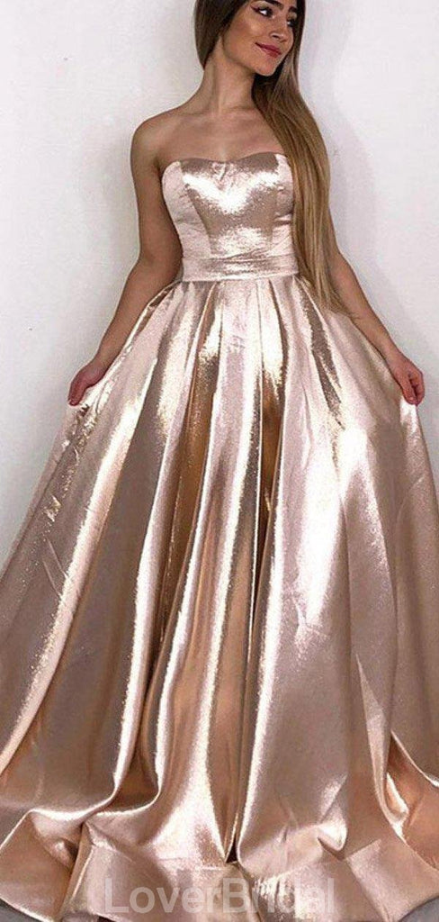 Strapless Sparkly Gold Cheap Evening Prom Dresses, Evening Party Prom ...
