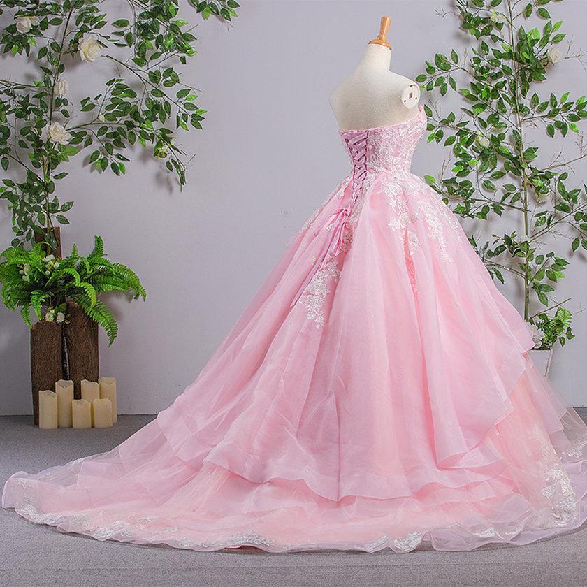 Sweetheart Pink A-line Lace Cheap Evening Prom Dresses, Sweet 16 Dress ...