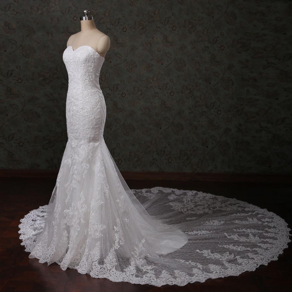 Sweetheart Strapless Lace Mermaid Pearls Beaded Wedding Bridal Dresses Loverbridal 8003