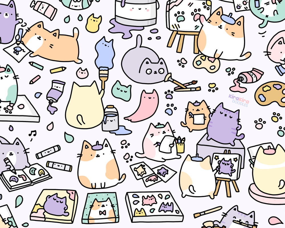 Artsy Cats! Kawaii Kitty Doodle Art Print KiraKiraDoodles
