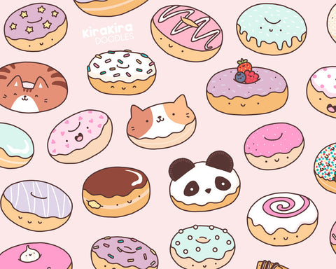 Mmm Donuts Kawaii Donut Doodle Art Print Kirakiradoodles