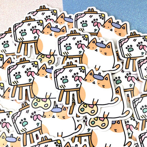 Artsy Cat - Kawaii Kitty Artist Sticker – KiraKiraDoodles