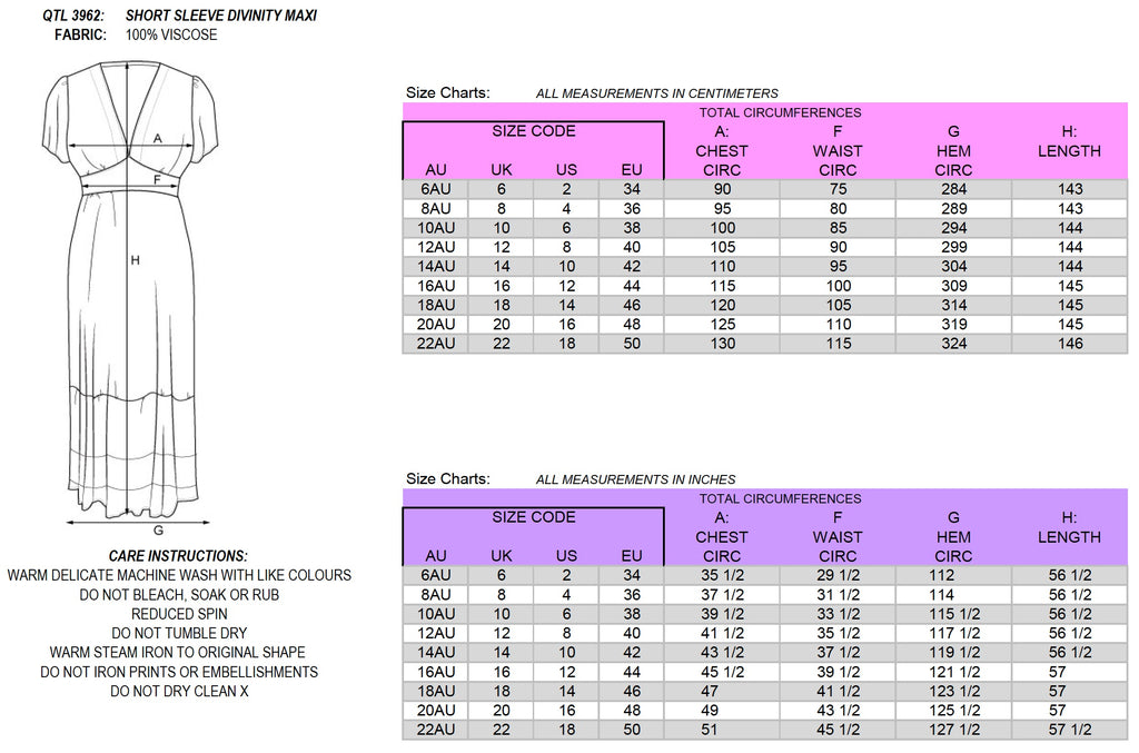 Love Label Size Chart