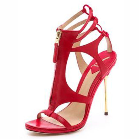 FSJ Coral Red Ankle Strap T-Bar Sandals – FSJ Shoes