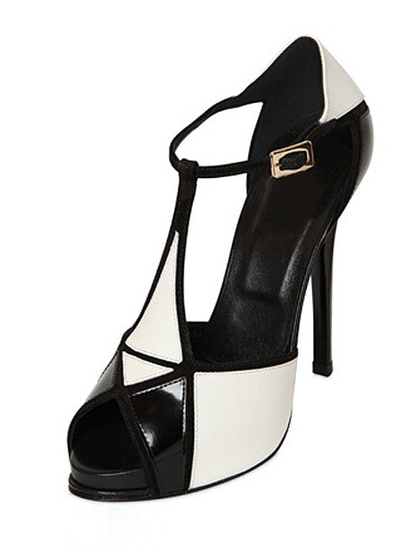 black and white t strap heels