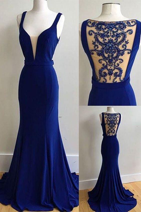 dark blue mermaid prom dress