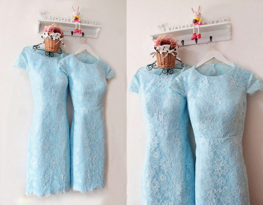 light blue lace dress short sleeve