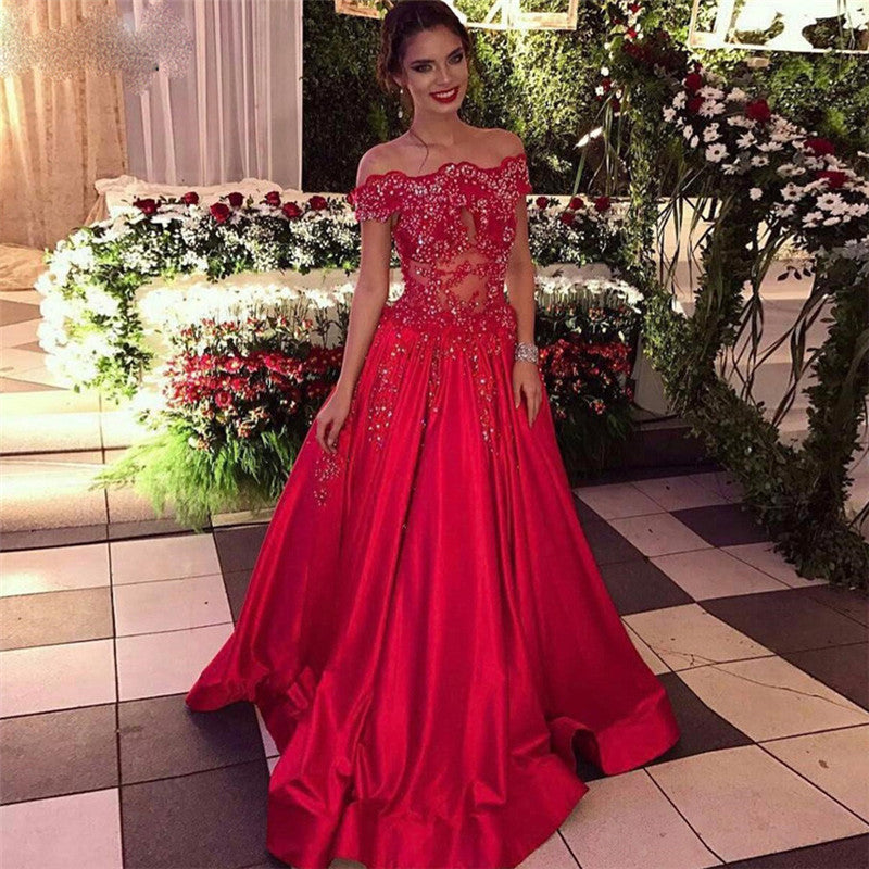 long red lace prom dress
