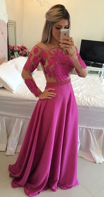 hot pink prom dress long