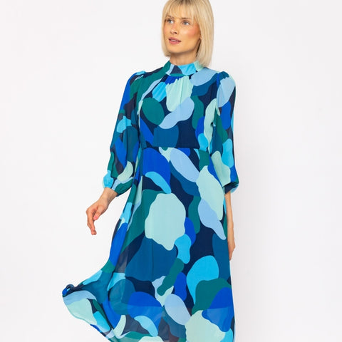 Blue printed A-Line Dress