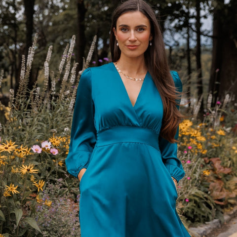 Teal satin dress