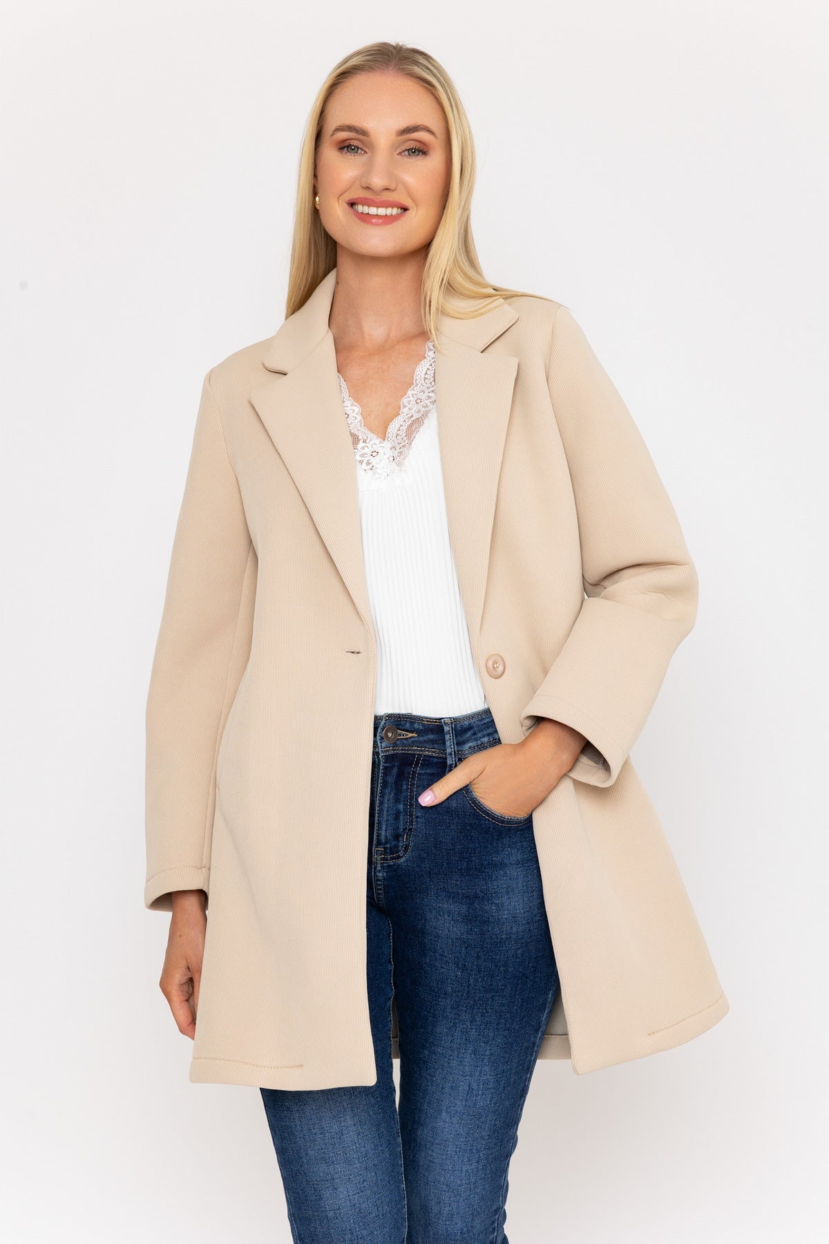 Cream Scuba Fabric Coat | Ladies Coats – Carraig Donn
