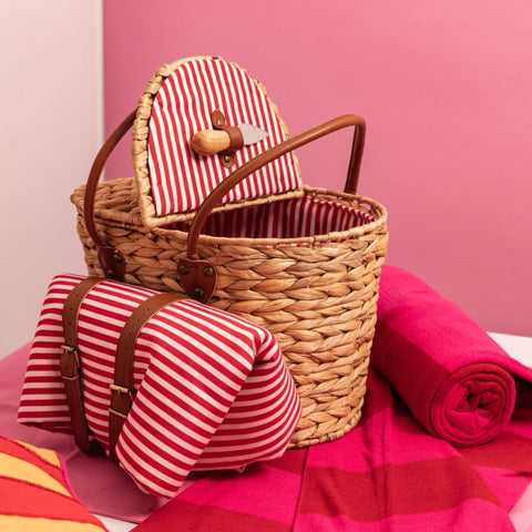 Red stripe picnic basket