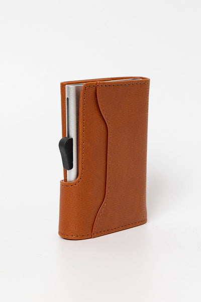 C-Secure Double Aluminum Card Holder with Leather Brown - Wallets