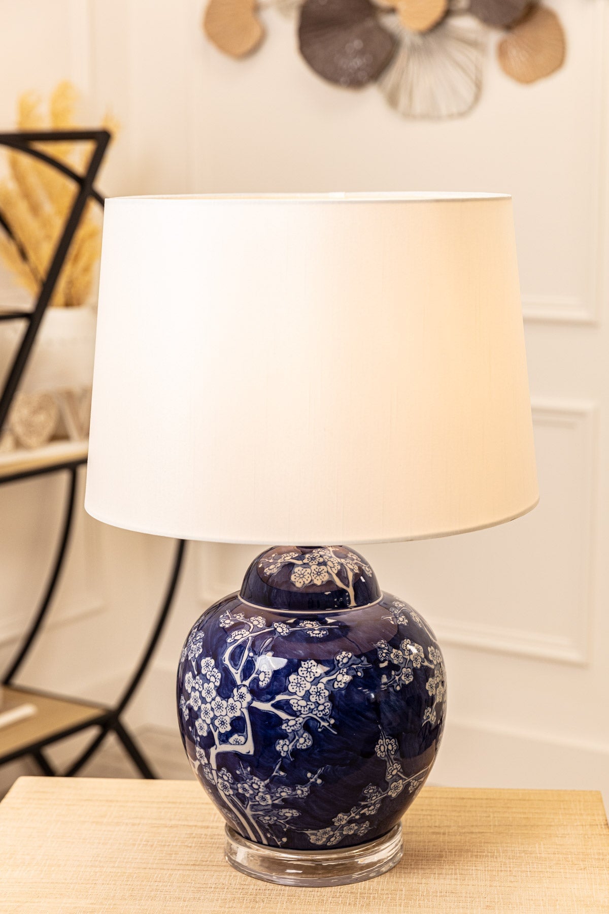 blue and silver table lamps