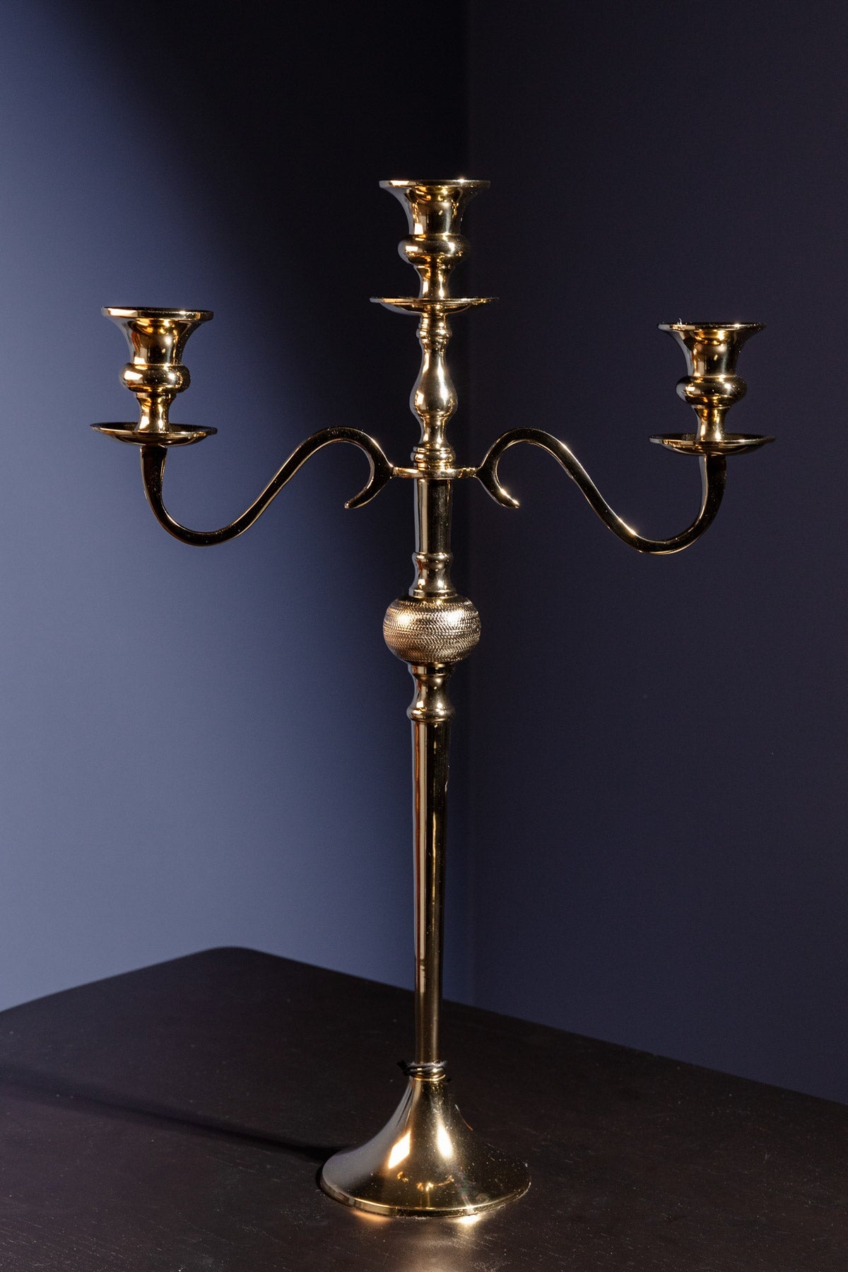 Grehom 3 Arm Candelabra - Pall Mall (Golden); 23 cm Brass Candle