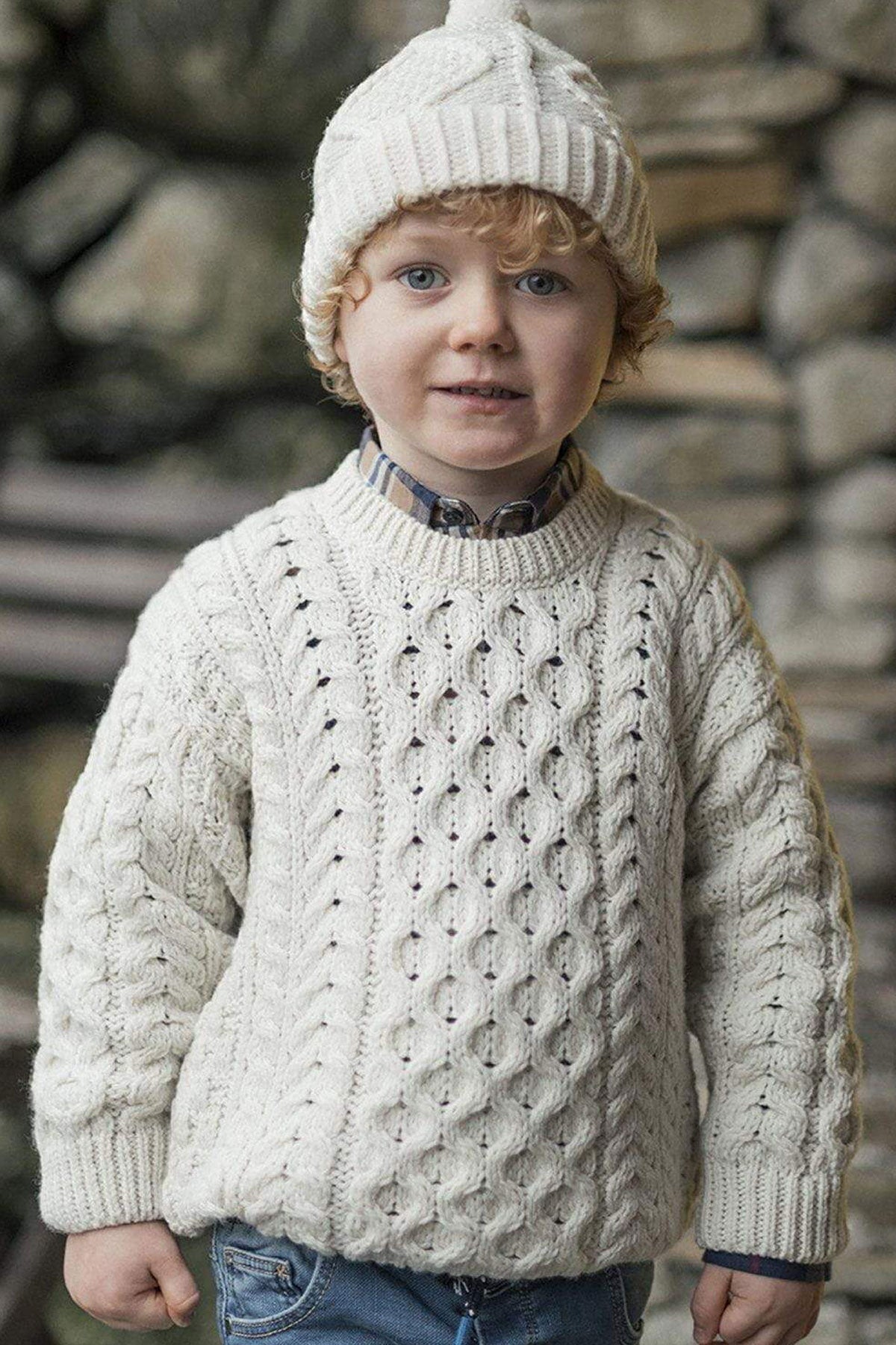 Kids Aran Jumper in Cream – Carraig Donn