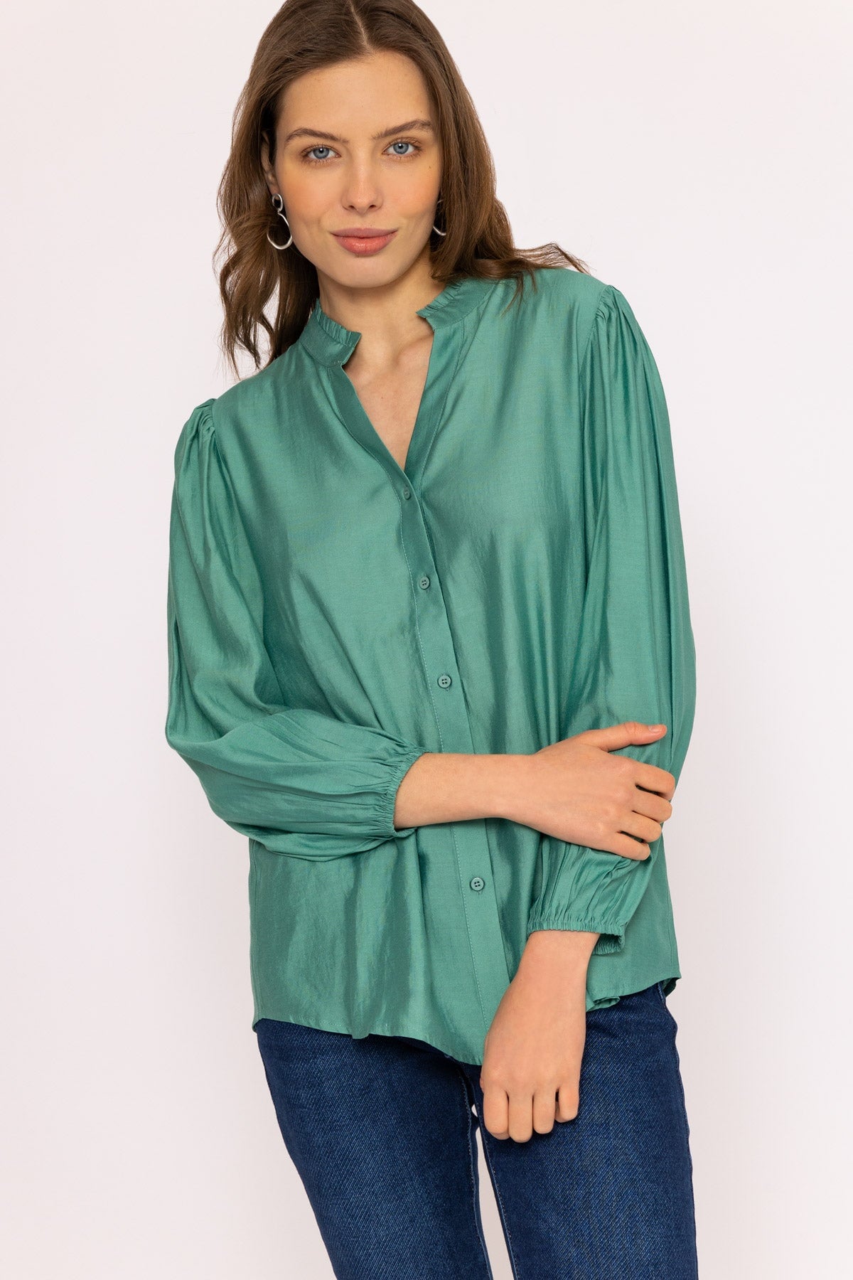 Long Sleeve Spring Blouse in Green - Shirts | Carraig Donn