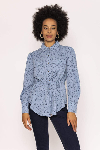 Ruched Longline Blouse in Blue Print – Carraig Donn