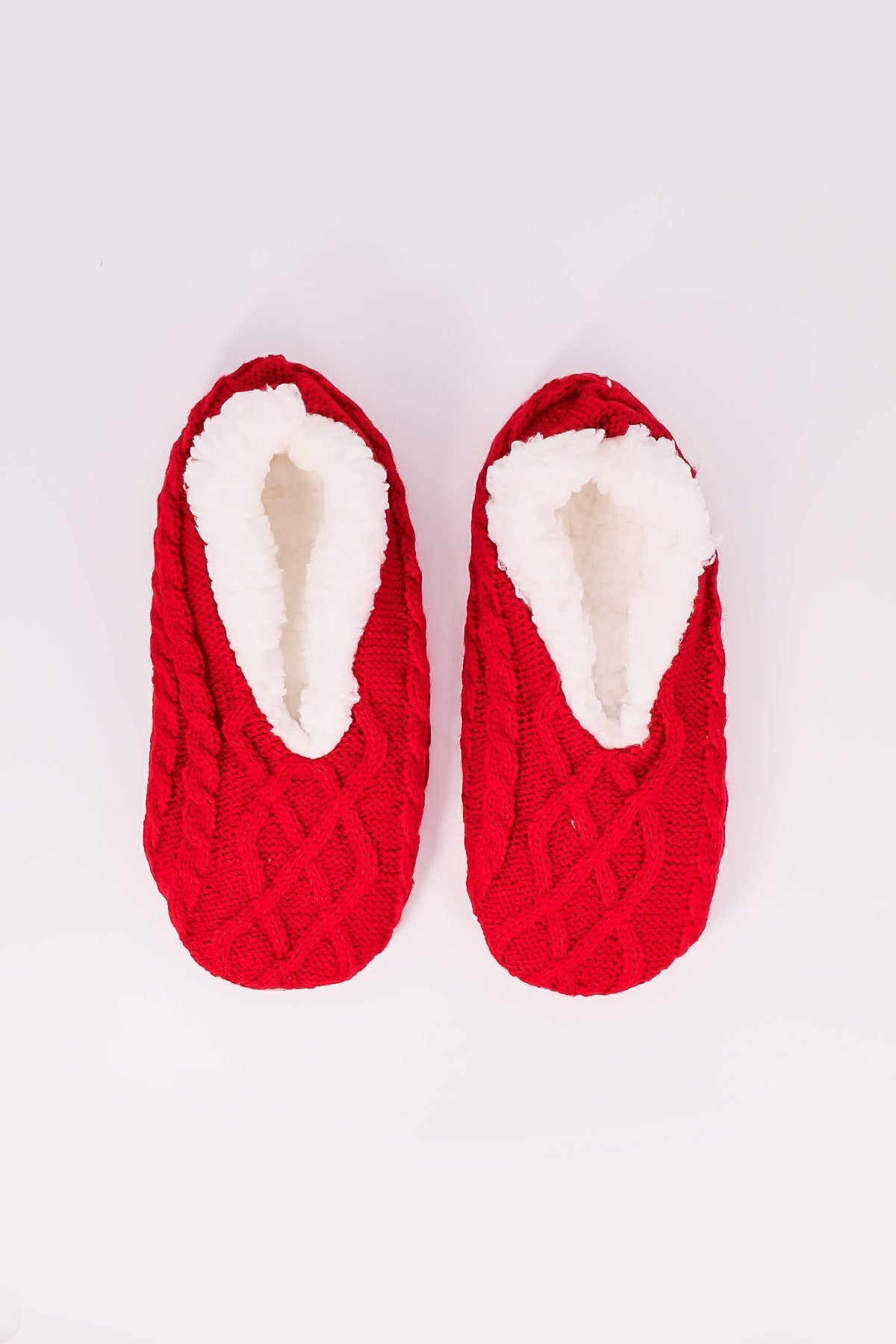 Red Cable Knit Slipper Sock in L/XL | Ladies Slippers | Carraig Donn