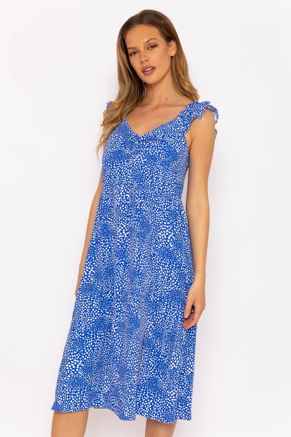Blue Printed Midi Dress | Women's Dresses | Carraig Donn