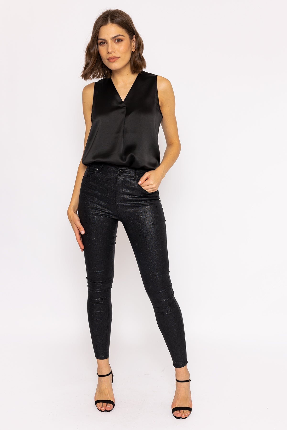 Zip Puller Glitter Trousers (V05-BLACK)