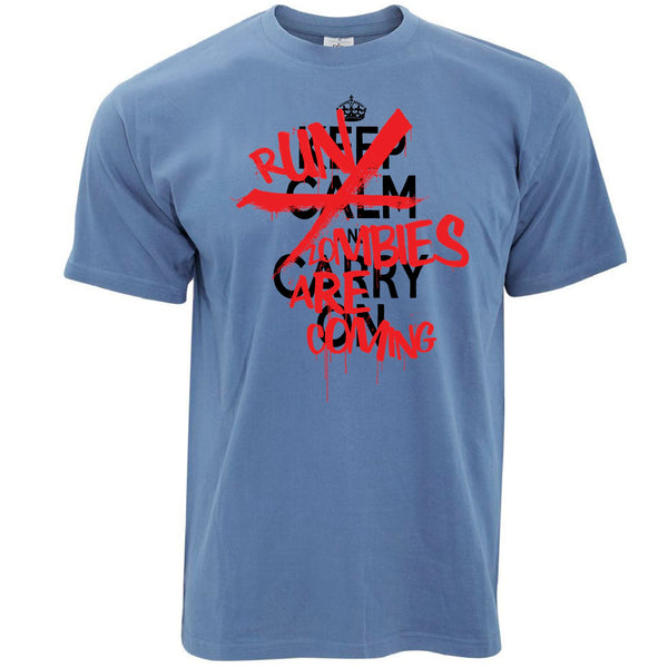Mens Keep Calm &amp; Carry On | Run, Zombies Are Coming T Shirt Tee