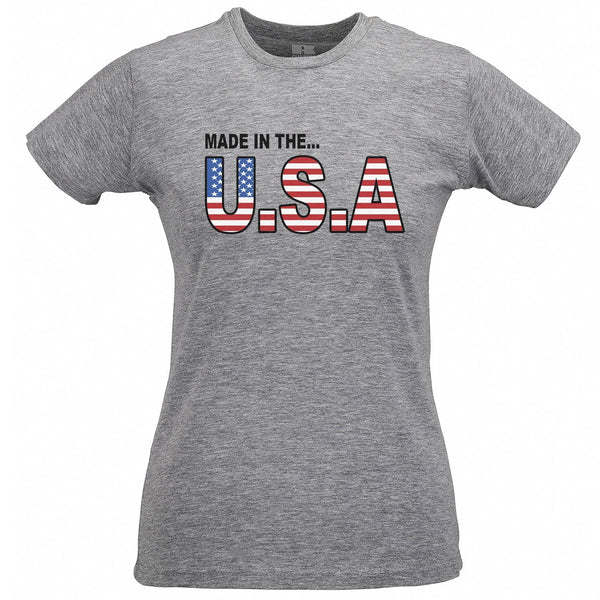 American Womens T Shirt Made In The USA Stylised Flag Text – Shirtbox