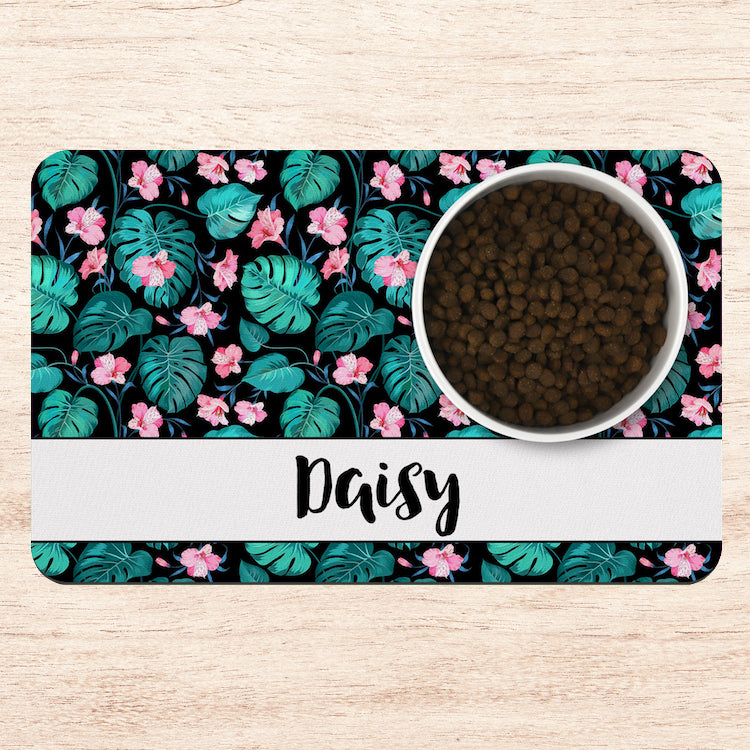 Floral Tropical Dog Mat Personalized Pet Placemat Custom Cat