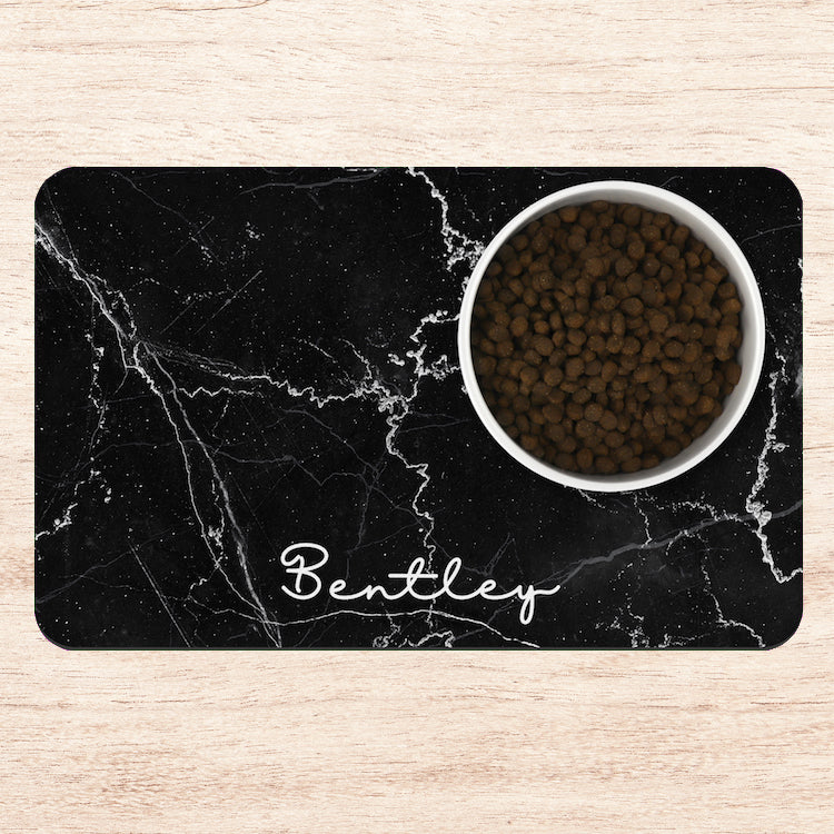 Black Marble Dog Mat Personalized Pet Placemat Custom Cat Food