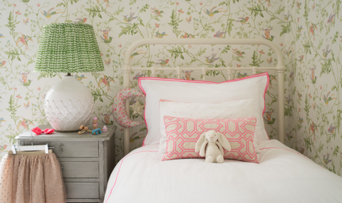 Neon pink girls bedroom teenage bedroom Cole & Son Hummingbird 