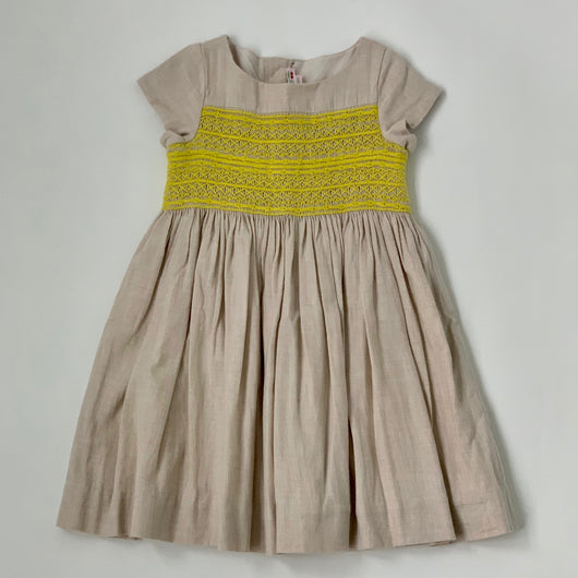 Bonpoint Taupe Duchesse Dress With Neon Smocking: 6 Years