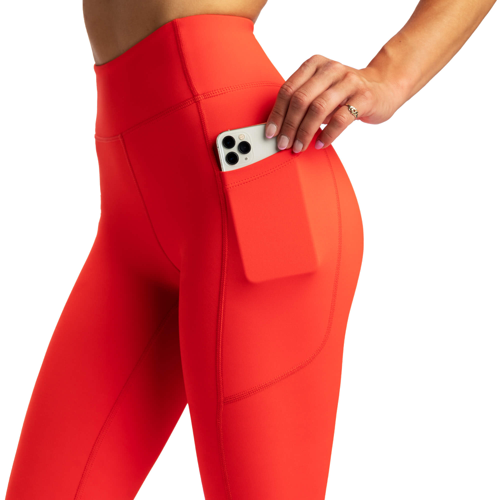 Arsenal High-Waisted Pockets Leggings - Coral - Rise