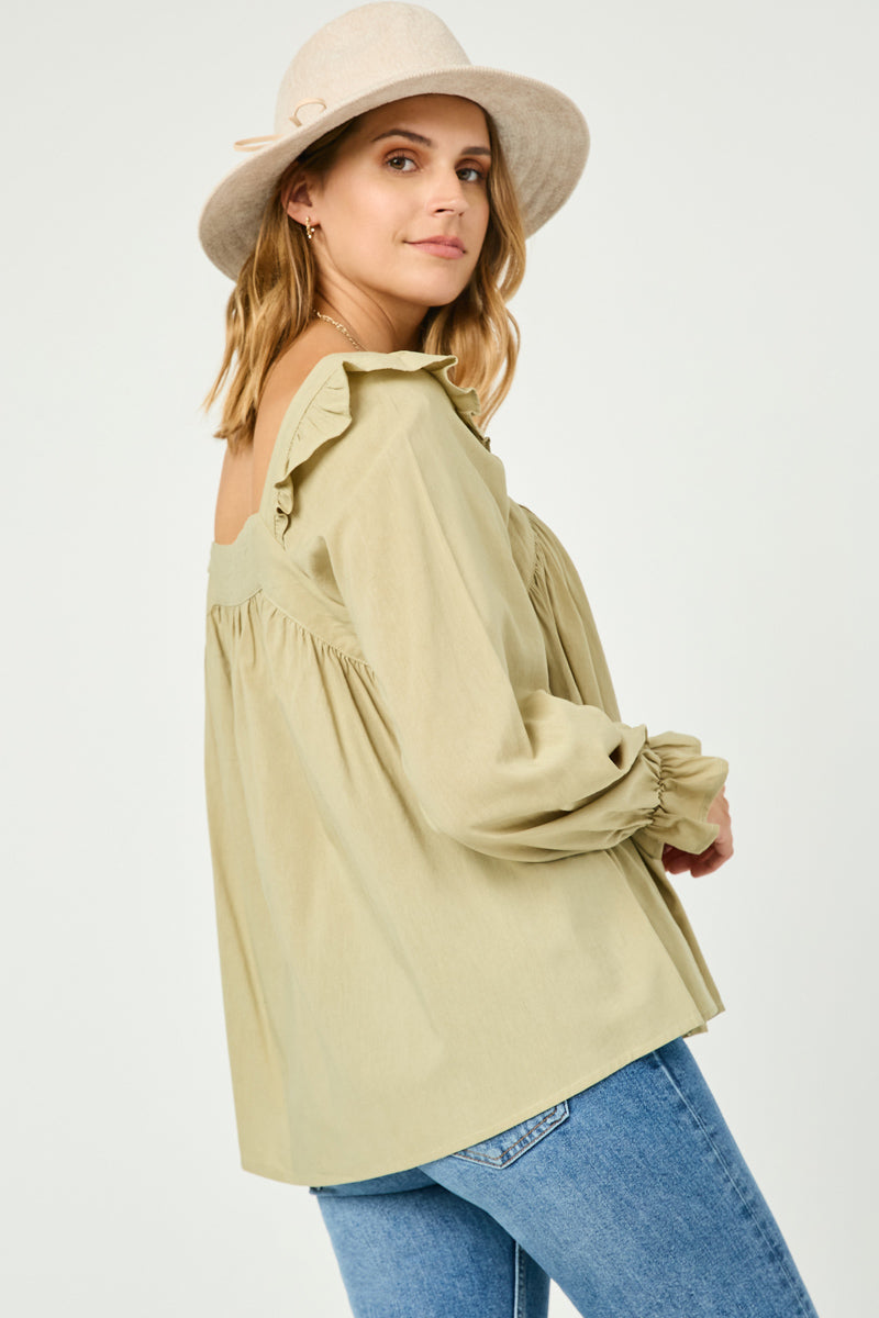 Womens Ruffle Shoulder Long Sleeve Top