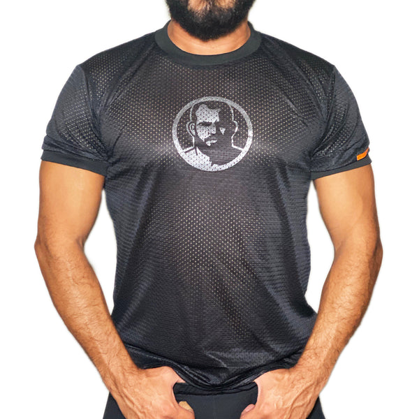 Man Icon hand printed on black  Mesh Tshirt